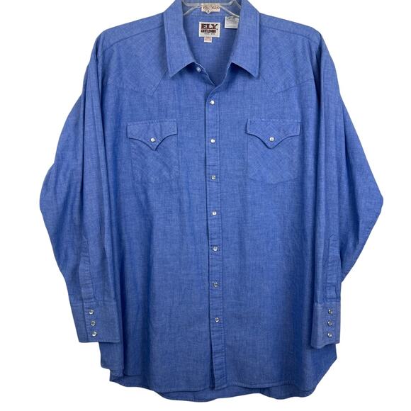 Vintage ELY Cattleman shirt pearl snap western cut big man 3Xbig blue/white - Picture 1 of 7